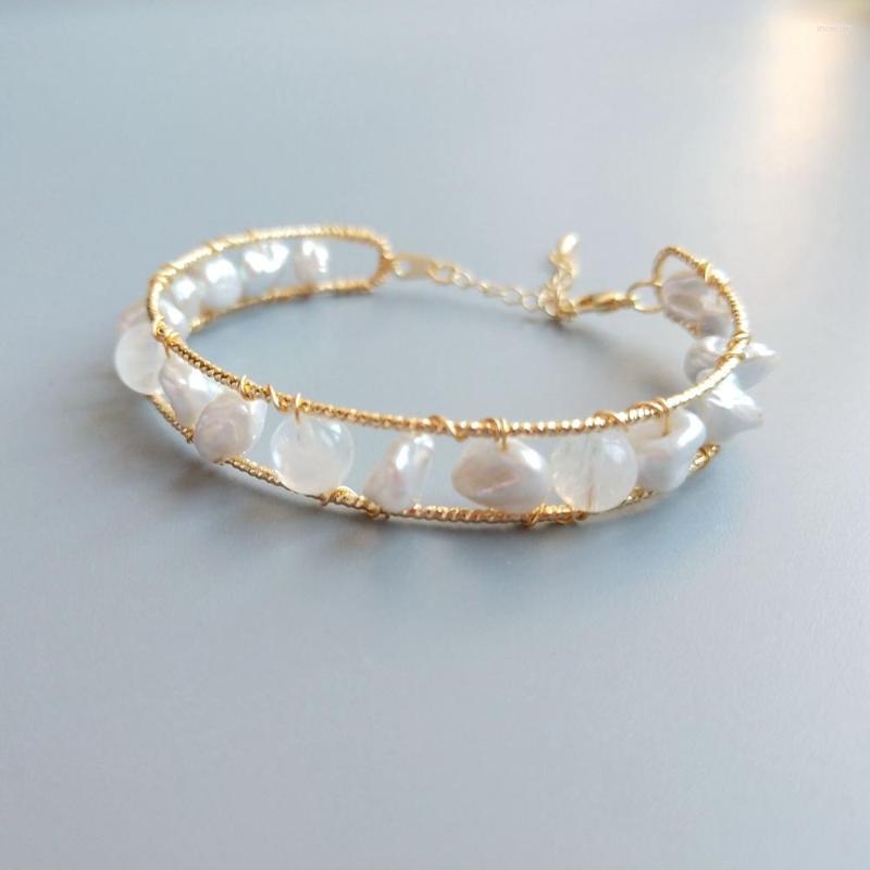 

Bangle Lii Ji Natural Real Moonstone Baroque Pearl Bracelet Handmade Jewelry For Women Gift Drop