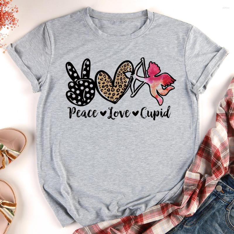 

Women' T Shirts Women Men Peace Love Cupid Print Short Sleeve Tops Tees Multiple Colour Choose Valentine Day T-shirt, White