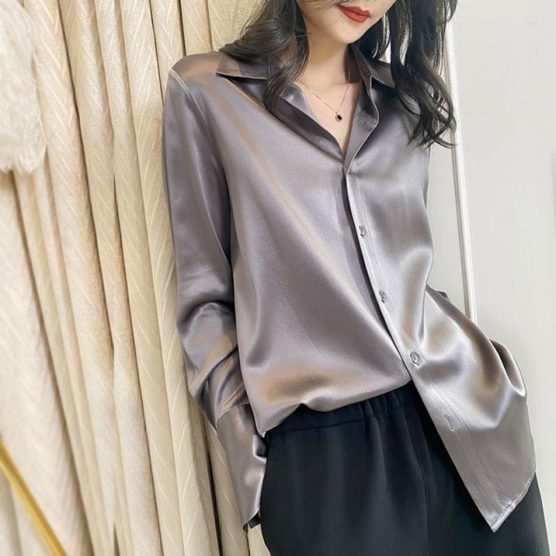

Women's Blouses Spring And Autumn Lazy Slim Tops French Forged Shirts Women's Long Sleeves Occupations Office Ladies, Gray