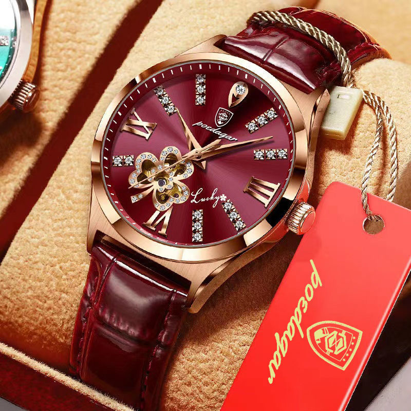 

Women's Watche Watch Moon Numbers Dial Bracelet Watches Set Ladies Leather Band Quartz Wristwatch Women Female Clock Relogio Mujer 230314, Red wine