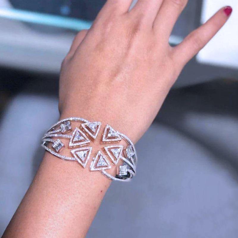 

Bangle Missvikki Luxury Geometric Triangle CZ Bangles For Women Wedding Cross Stackable Cuff Gift Lady