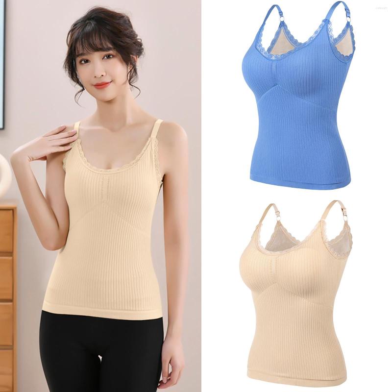 

Women's Tanks 2023 Sleeveless Thermal Shirts For Women V Neck Vest With Built In Bra Fleece Lined Underwear Tank Top Camisole, Sb