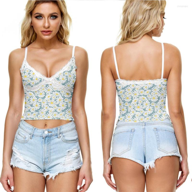 

Women's Tanks Floral Pattern Camisole 3D Print Flower Sleeveless Backless Sexy V-Neck Lace Suspender Tank Crop Top Women Girl 2023 Summer, 2 styles