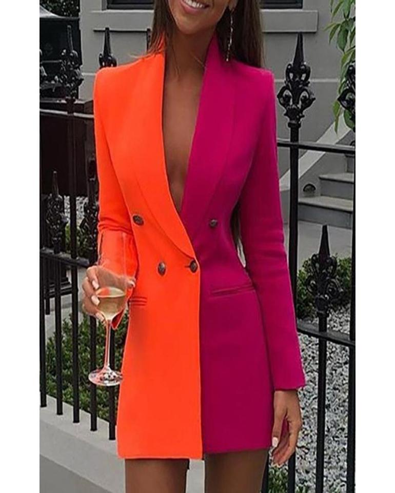

Women039s Suits Blazers Long Blazer Women 2021 Office Lady Patchwork Jacket Female For Autumn Sleeve And Jackets Coat7245390, Orange