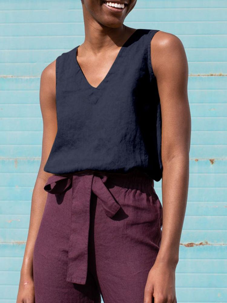 

Women's Blouses & Shirts Femme Sleeveless V-Neck Solid Color Pockets Blouse Summer Women Holiday Beach Tank Tops Casual Loose Elegant Shirt, Beige