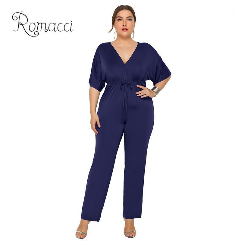 

Women's Jumpsuits & Rompers Plus Size Women Dungarees Batwing Sleeves Deep V Neck Back Drawstring High Waist Solid Female Tracksuit 3XL, Black