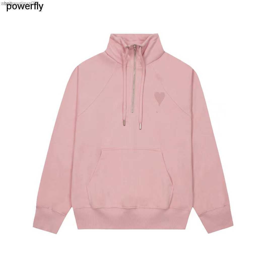 

Men's Hoodies Designer Sweatshirts Amis Autumn Love Embroidery Women's Collar Semi Zipper Sweater Fashion Hoodie, Light green