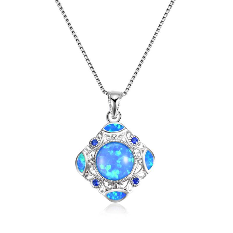 

Pendant Necklaces Bamos Vintage Blue Fire Opal Necklace For Women Silver Color Pendants & Bohemian JewelryPendant