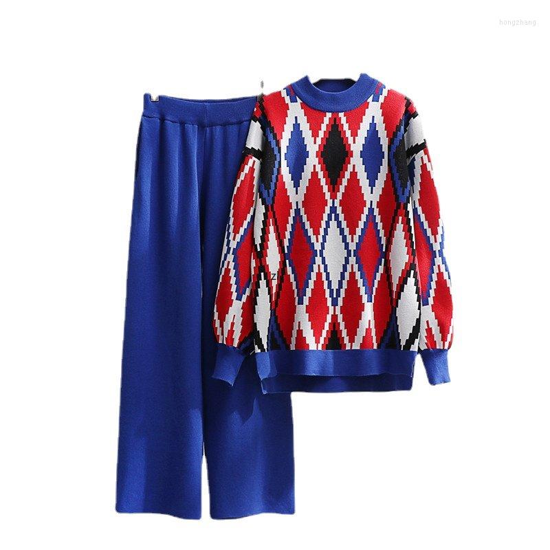 

Ethnic Clothing 2 Piece Women Set Long Sleeve Knitted Korea O-Collar Top Pants Suits 2023 Spring Autumn Matching Sets Sportswear Sports