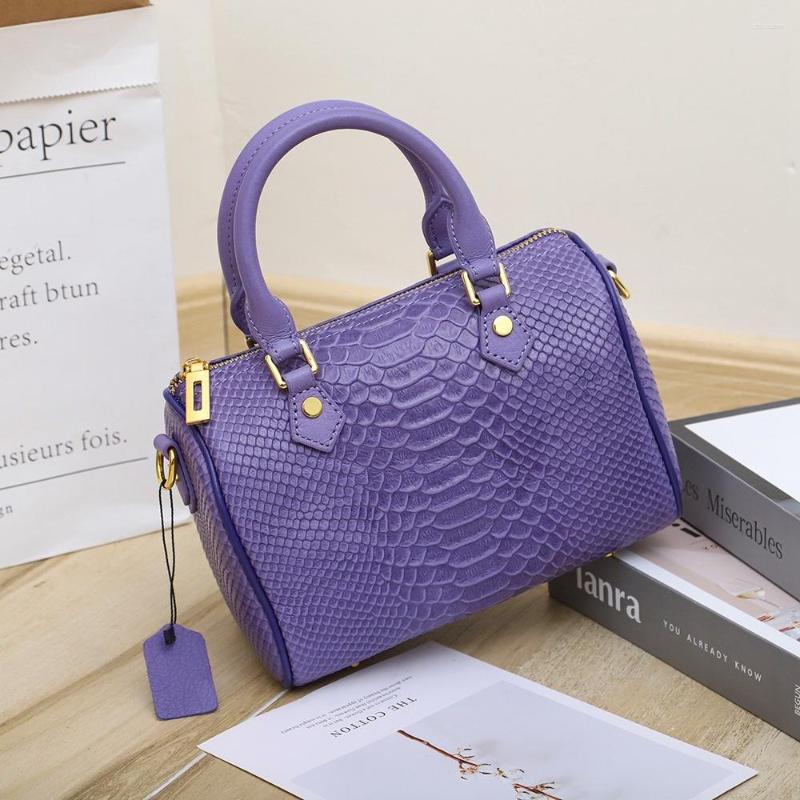 

Evening Bags 2023 Designer Fashion Boston Leather Women's Bag Simple Hand Top Layer Cowhide Serpentine Cross Shoulder
