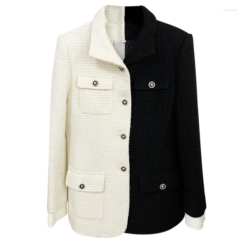 

Women' Wool -XL High Quality 2023 Fashion Woolen Color Blocking Lapel Button Long Sleeve Pocket Decoration Novelty Women' Jacket Coat, Model color