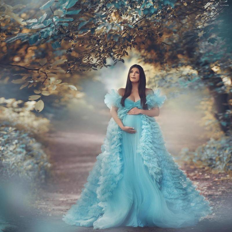 

Party Dresses Luxury Two Pieces Maternity Evening Baby Showers Po Shoot Ruffles Cap Sleeves Women Pregnancy Pofraphy Props, Auburn