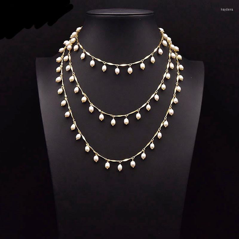

Chains Luxury Three-layered Natural Freshwater White Pearls Beaded Necklace Women Friends Party Boho Jewelry Accessories