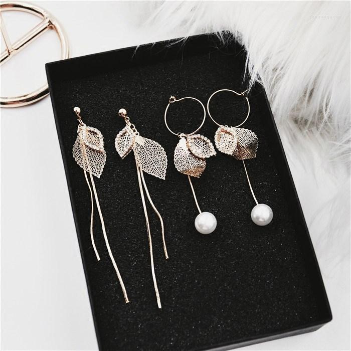

Dangle Earrings Korea 2023 Dreamy Fairy Gold Leaf Tassel Long