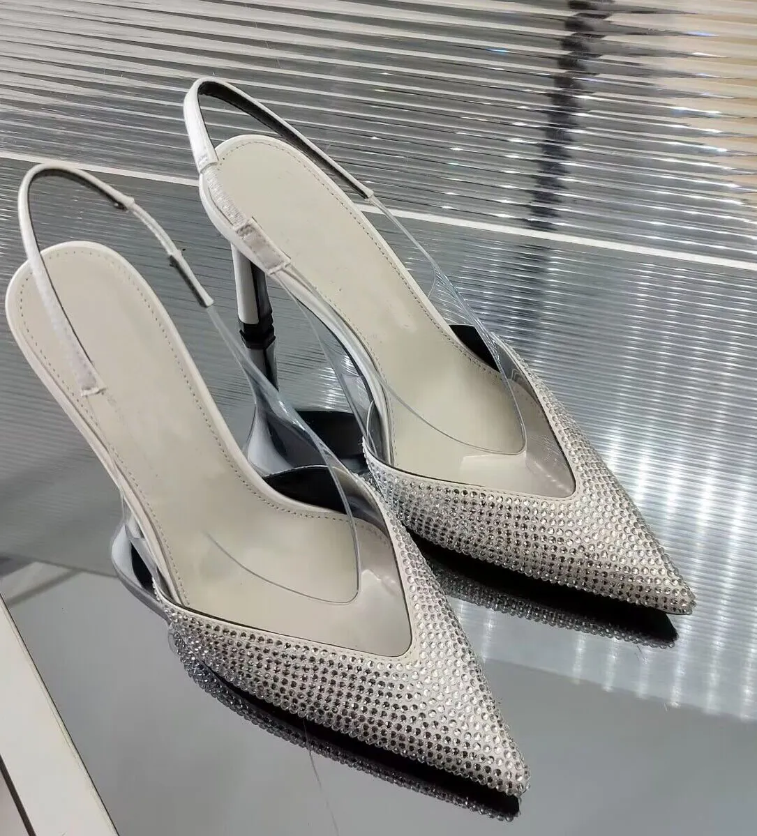 

Designer Women dress shoes pump Rossi- high heels slingback sandals pointy toe luxury rhinestone wedding party shoes silk genuine leather 35-40