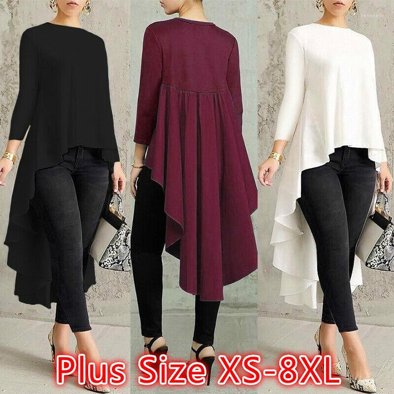 

Women's T Shirts 2023 Women Fashion Long Sleeve Asymmetrical Waterfall Shirt Tops Female High Low Dress Large Size -8XL, Black