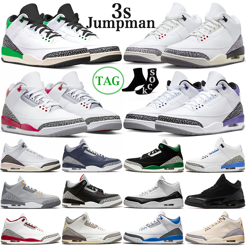 

White Cement 3 3s basketball shoes for men women Black Cat Dark Iris Racer Blue Pine Green Cardinal Red mens trainers outdoor sports sneakers, 40-46 #22