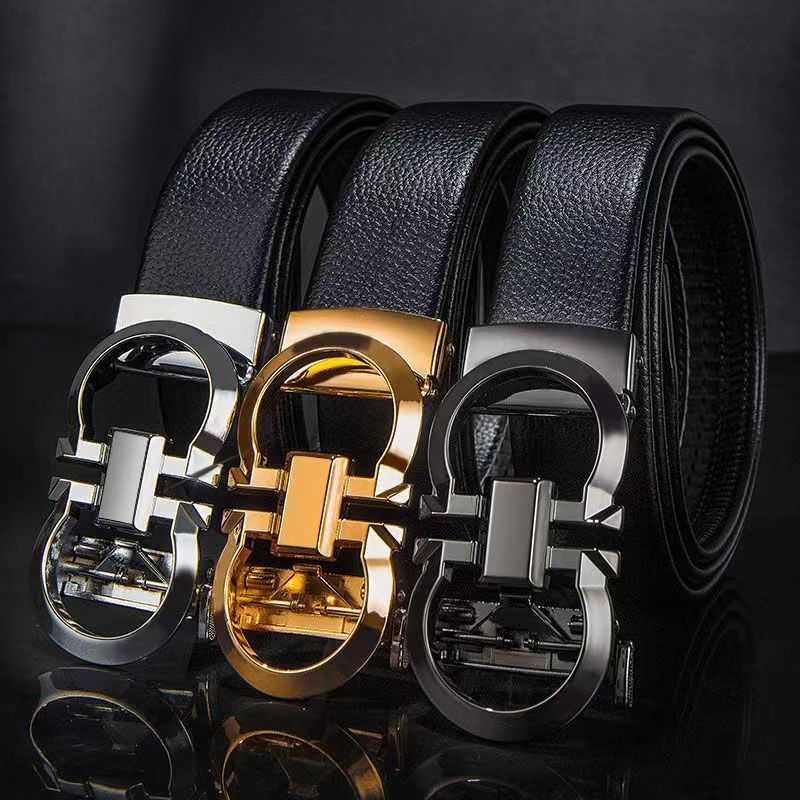 

Suspenders Men's new alloy automatic buckle trouser belt cow leather business leisure fashion, Black