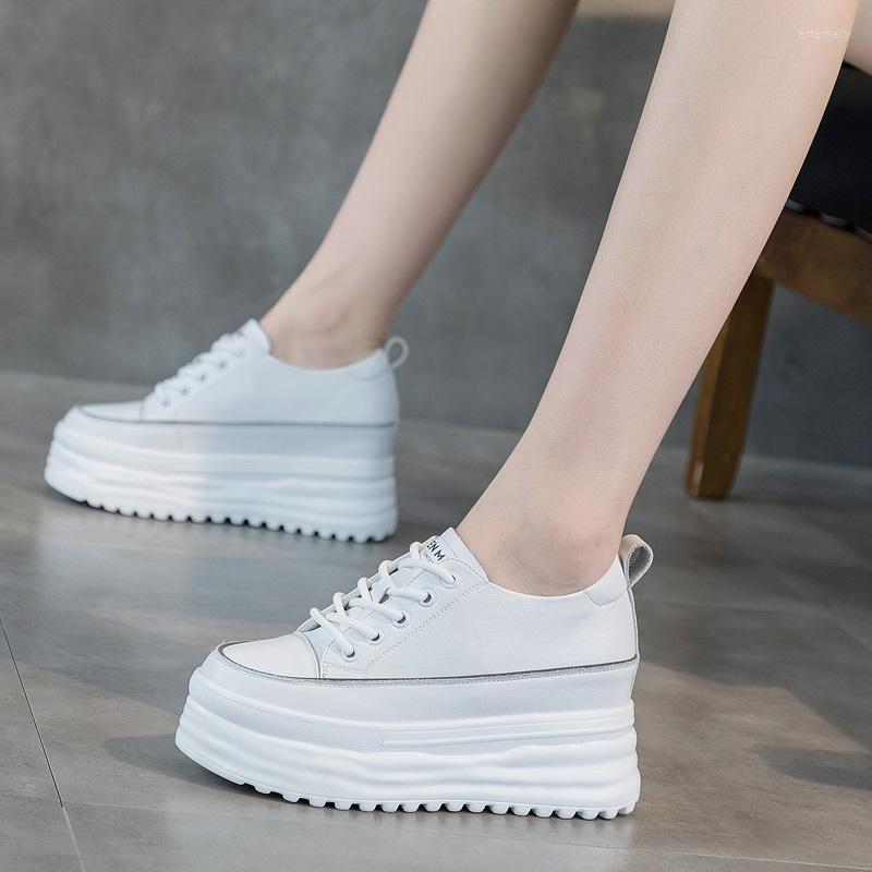 

Dress Shoes Spring Autumn Korean Style Fashion Height Increasing Platform Cross-tied Genuine Leather Women Casual Sneakers Ladies Pumps, Green