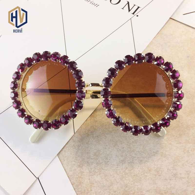 

Sunglasses Round Women Oversized Color Rhinestone Decoration Metal Big Frame Sun Glasses Gradient Eyeglasses UV400