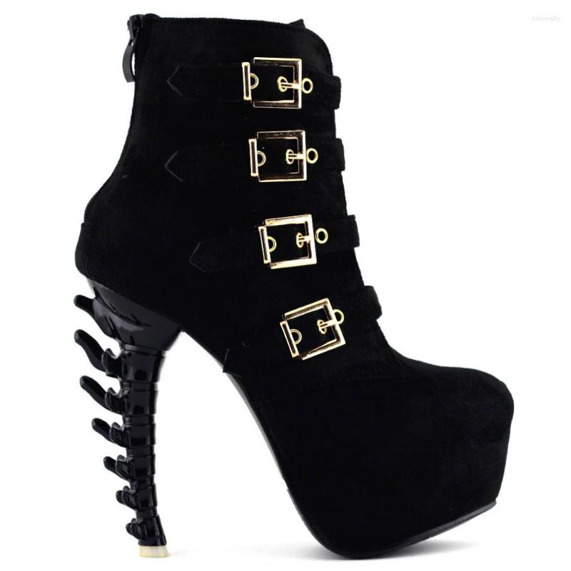 

Dress Shoes LF80617 Lady Black/Pink/Blue Buckle Strap Bone Heel Ankle Boots Pump