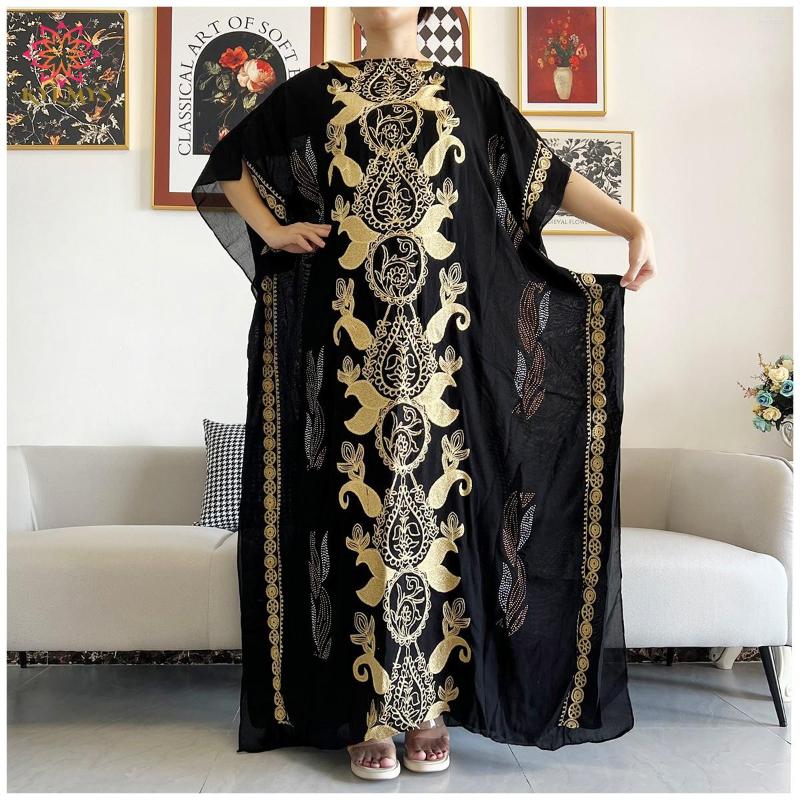 

Ethnic Clothing Africa Muslim Women Black Robe Shiny Gold Embroidered Dress Abaya Kaftan Dubai Bondou Comfortable Fabric Islamic