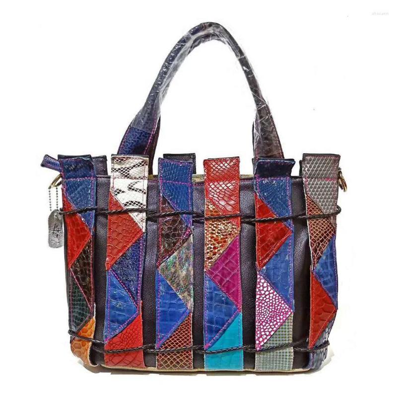 

Evening Bags Bag Women 2023 Leather Tote Trendy Patchwork Ladies Big High Quality Shoulder Strip Handbag, Multicolor