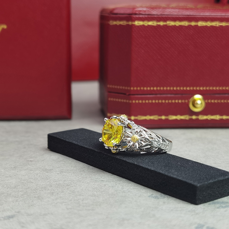

Luxury designer ring women yellow diamond ring fashion classic fine carving replica style anniversary social 5-9