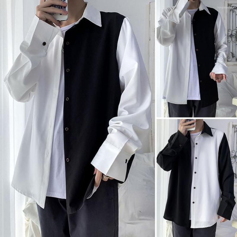 

Men's Casual Shirts Lapel Long Sleeve Single-breasted Men Shirt Spring Autumn Loose Fit Contrast Color Coat Daily Clothing, Black