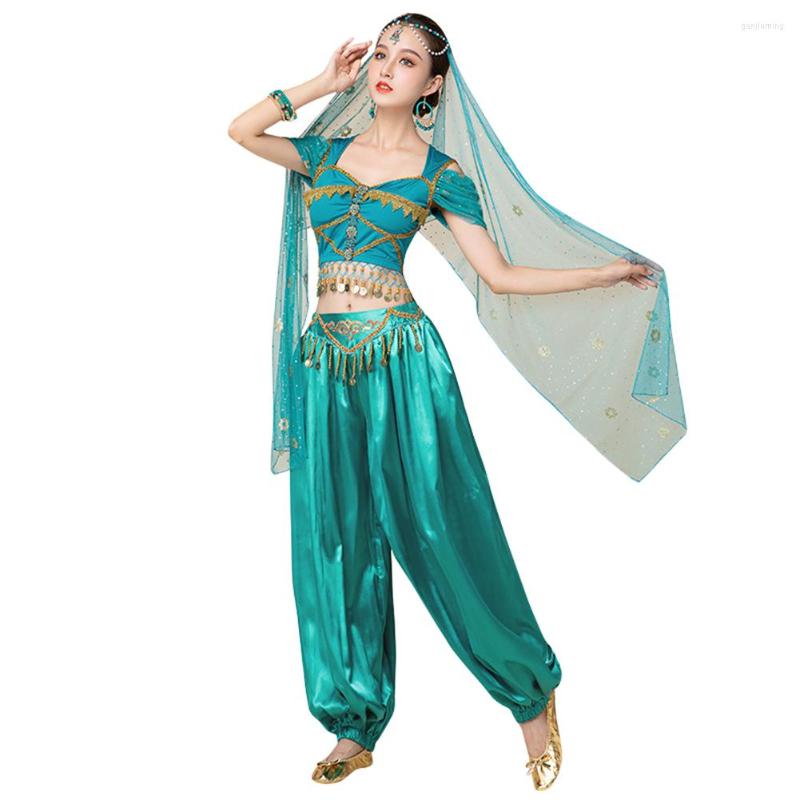 

Stage Wear Adult Female Belly Dance Costumes Adults Dancing Woman Bollywood Performance Cloth Set Handmade Women India Clothes, Green