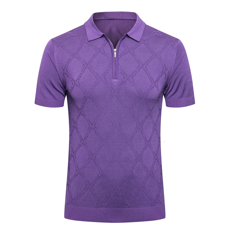 

Men's Polos Billionaire polo shirt silk men summer fashion Business short sleeve lattice zipper Comfortable big size M-5XL quality 230316, Dark blue