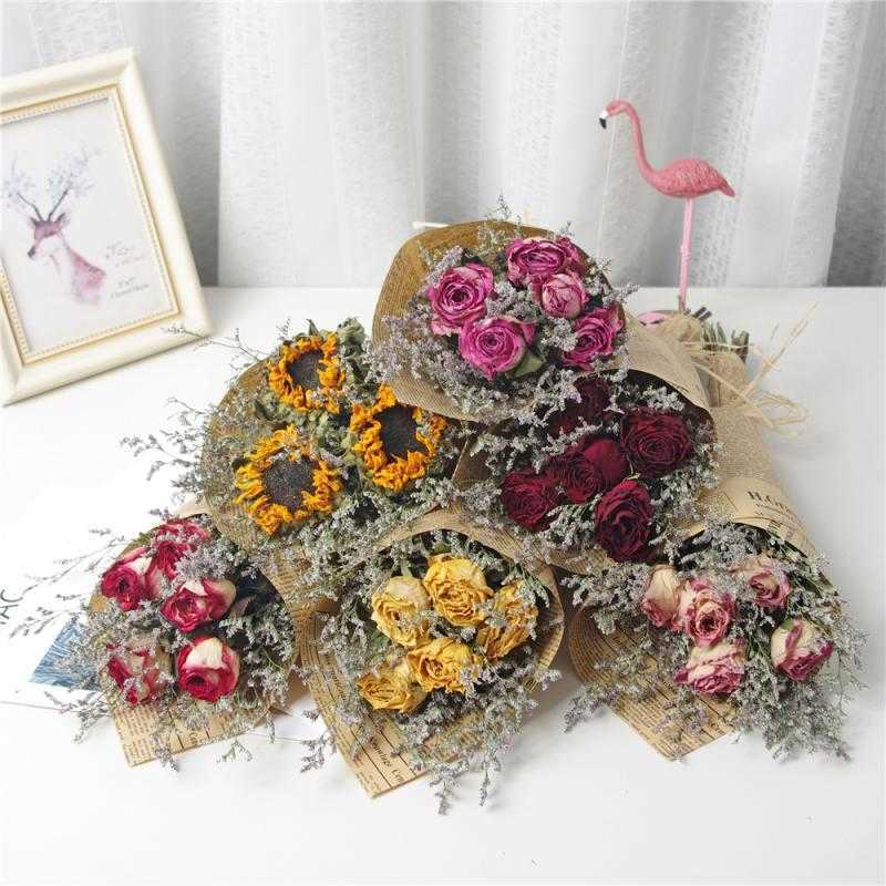 

Flowers Natural Dried Flower Sunflower Bouquet Rose Lover's Grass Dining Table Wedding Party Home Decoration Valentine's Day Gifts 0213