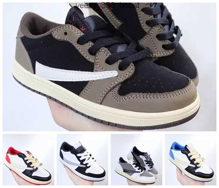 

Brand Kid Shoes Boys basketball sport shoe Genuine Leather Jumpman 1 1s low Travis Military Blue Barb White Blue Black Lightning Medium QYUQ, #4