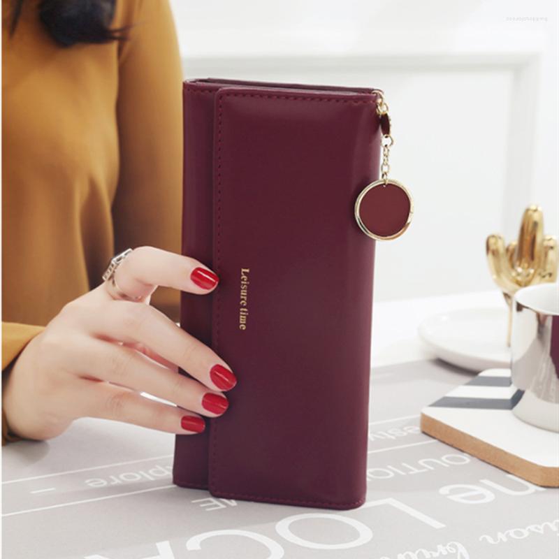 

Wallets Fashion Wine Red Women Wallet Tassel Triple Folding Female Long Clutch Purse PU Leather Soft Cover Hasp Card Holder, Black