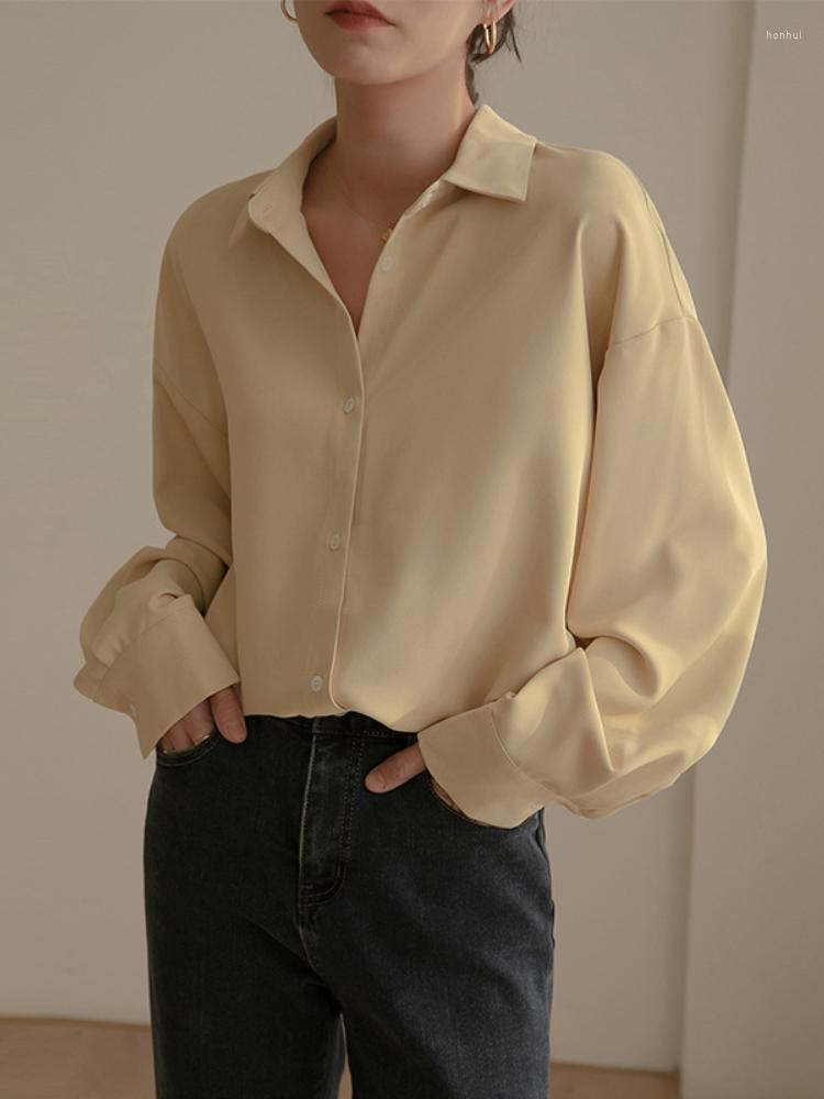 

Women' Blouses 2023 Spring Summer Korean Fashion Chic Elegant Shirt Women Simple Office Loose Youth LadiesLong Sleeve Shirts And, Beige