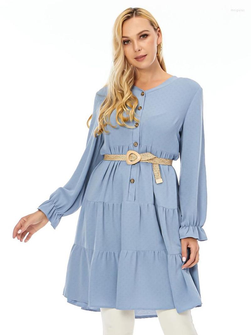

Ethnic Clothing Bohemian Button Up V Neck Long Sleeve Mini Dress 2023 Elegant Solid Loose Casual Women Tops 3XL Black Light Blue