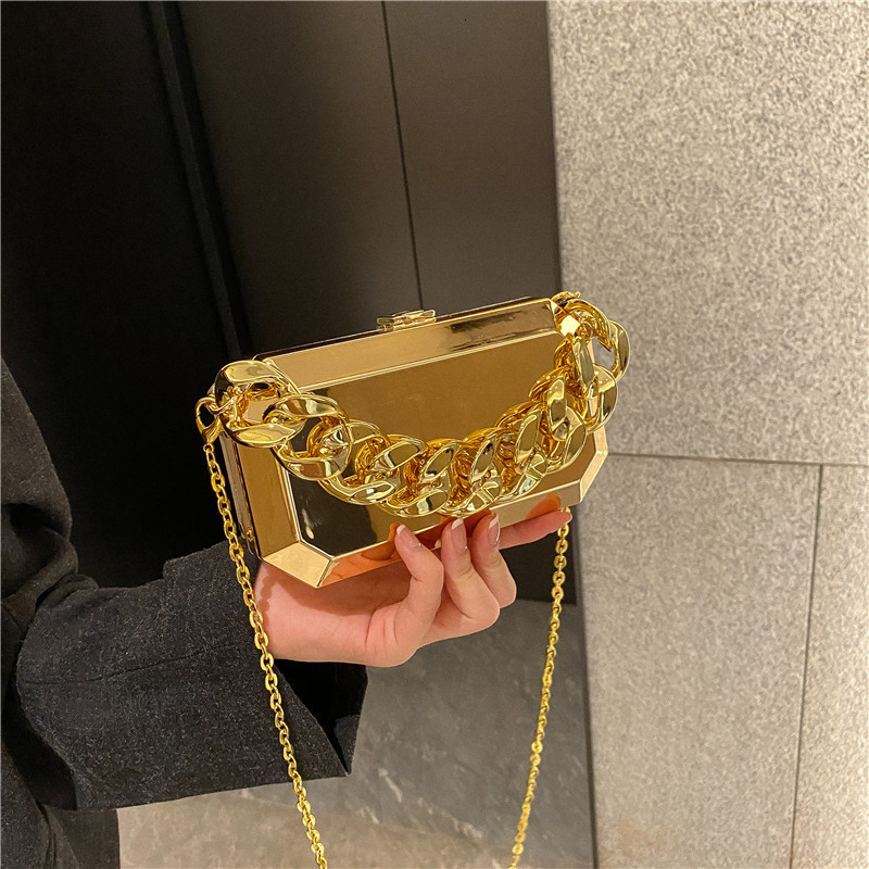 

Evening Bags Gold Silver Metal Box Bag For Women Dinner Bags Designer High Quality Shoulder Bags Luxury Party Purses Pvc Crossbody Bag 230316