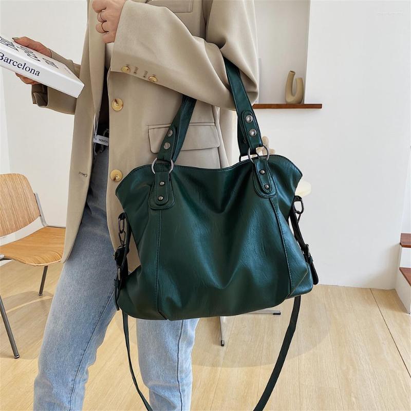 

Evening Bags PU Leather Shoulder Crossbody Bag Big Size Sling Casual Retro Solid Color Female Travel Shopper Mommy Tote, Black