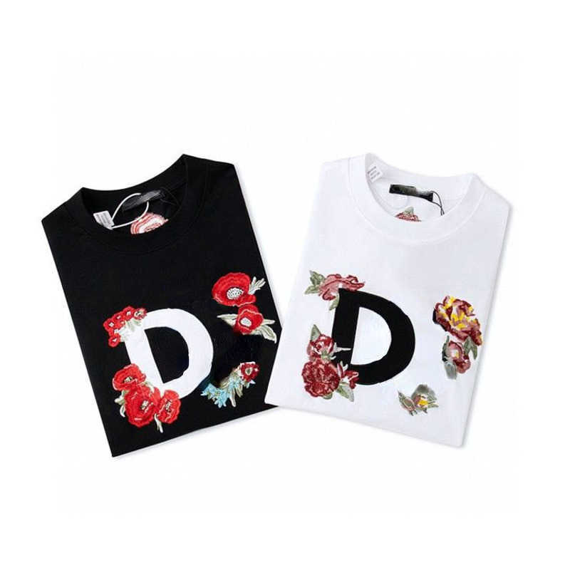 

Mens sweatshirt designer t shirt flower embroidery short sleeved T shirts men women new pullover tee loose half sleeves, White