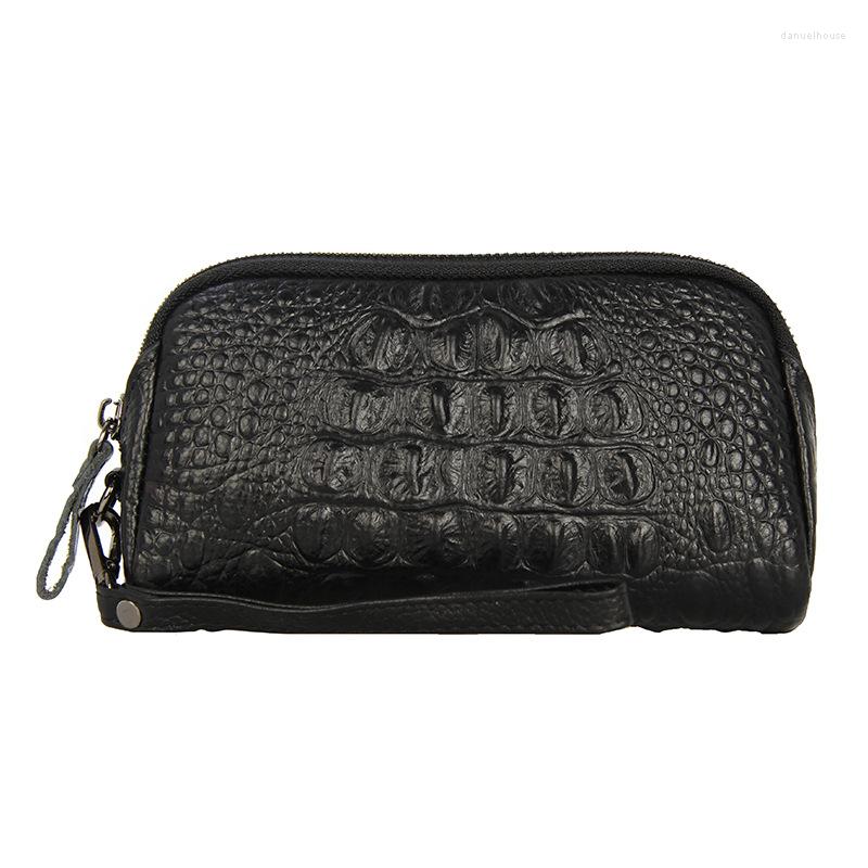 

Cosmetic Bags Lady Actor Fashion Crocodile Pattern Bag Cowhide Leather Ladies Makeup Women Clutch Female Mobile Phone, Black