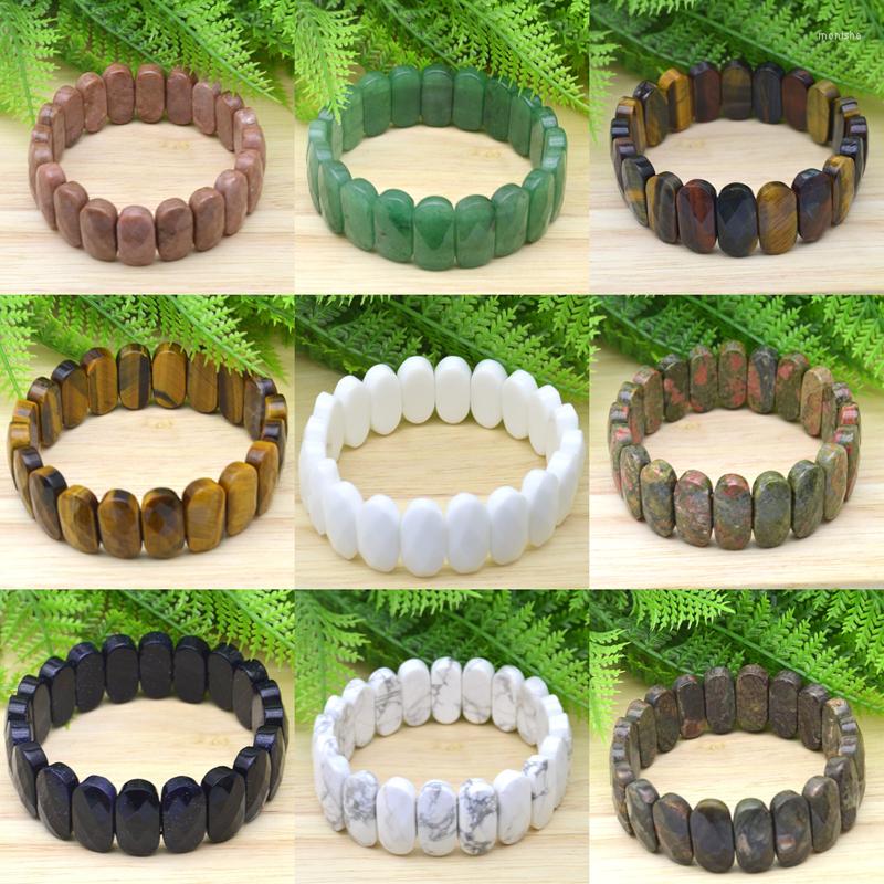 

Strand Natural 10x14mm Oval Shape Faceted Elastic Cord Stone Agates Turquoise Obsidian Amethyst Bracelets Bangles Femme For Women