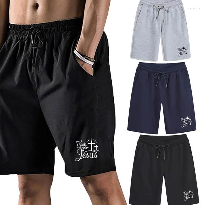 

Men's Shorts Summer Men's Jesus Printed Drawstring Sports Breathable Five Points Jogging Solid Color Loose Gym Pants, Black