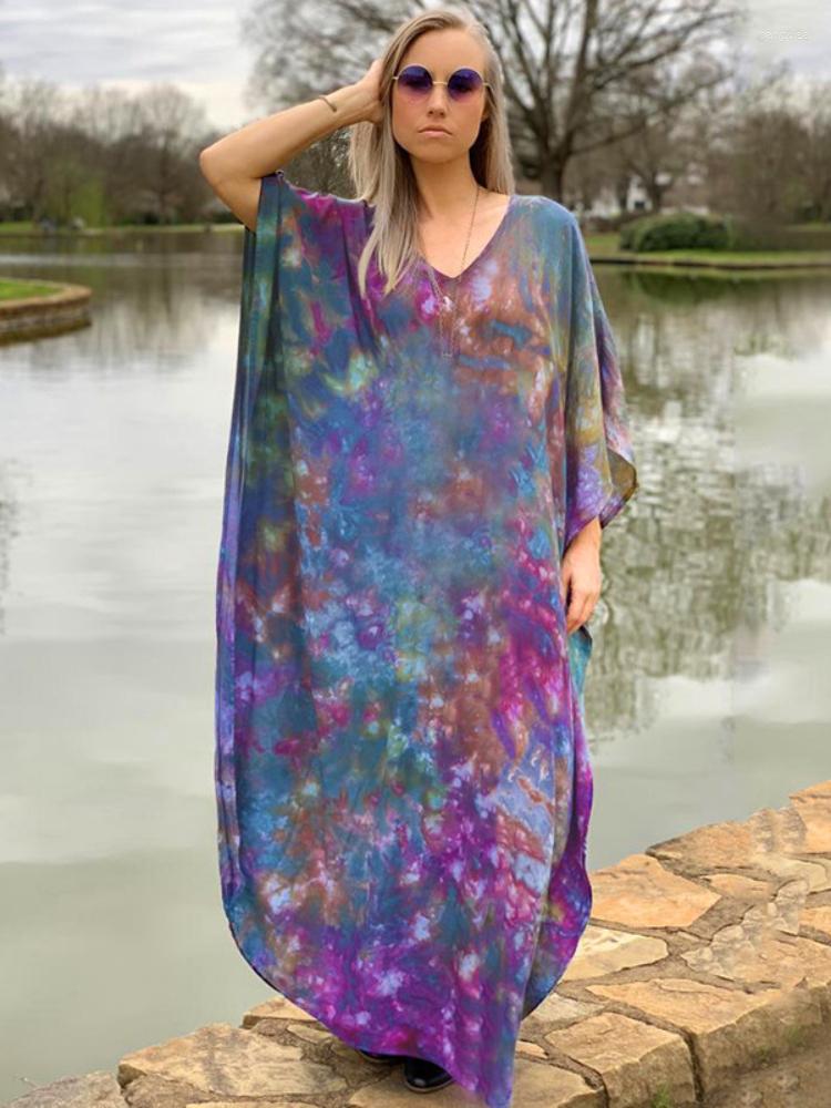 

Women's Swimwear Beach Cover Ups Printed Kaftans For Women Short Sleeve Maxi Dresses Summer Seaside Holiday Bathing Suits