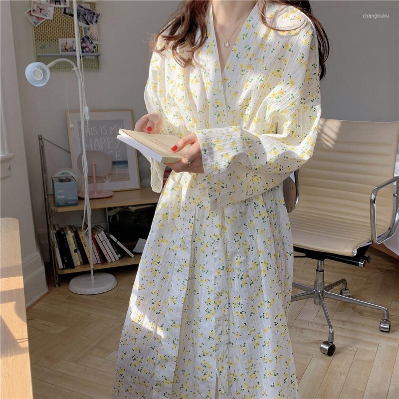 

Women's Sleepwear Japanese Kimono Cotton Robes For Women Floral Print Shower Spa Bathrobe Long Sleeve Dressing Gown Home Wear, As photo