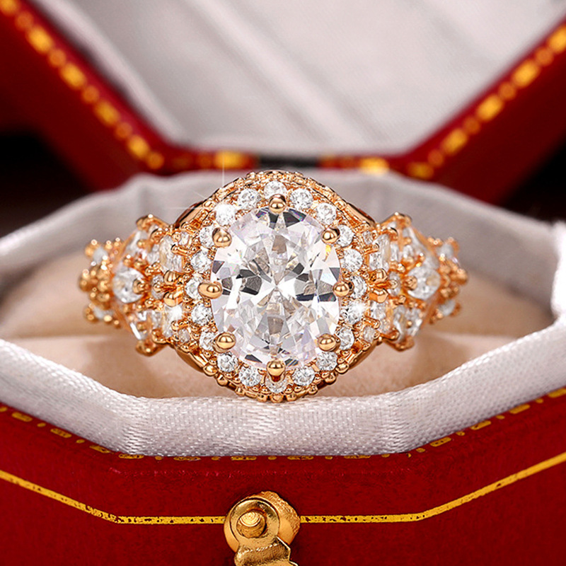 

Gold Gemstone Cut Cubic Zirconia Ring Promise Single Stone Engagement Champagne Ring Full Diamond Micro Pave Wedding Size 6-10