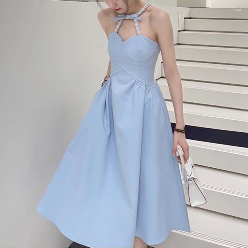 

Casual Dresses Sexy Birthday Halter Dress For Women Summer 2023 Elegant Evening Party Midi Backless Boho Korean Fashion Clothing, Black