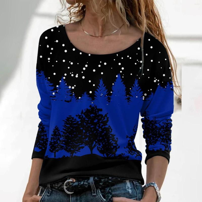 

Women' T Shirts Women Fashion Crew Neck Sweatshirt Top Print Pattern Long Sleeve Shirt Blouse Casual White, Blue