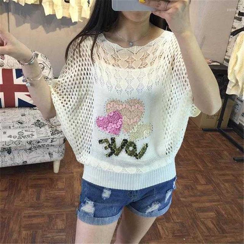 

Women's Blouses Hollowed-out Lace Pullovers Tops Batwing Sleeve White Blouse Summer Loose Women Sunscreen Air-conditioning Shirt, 07