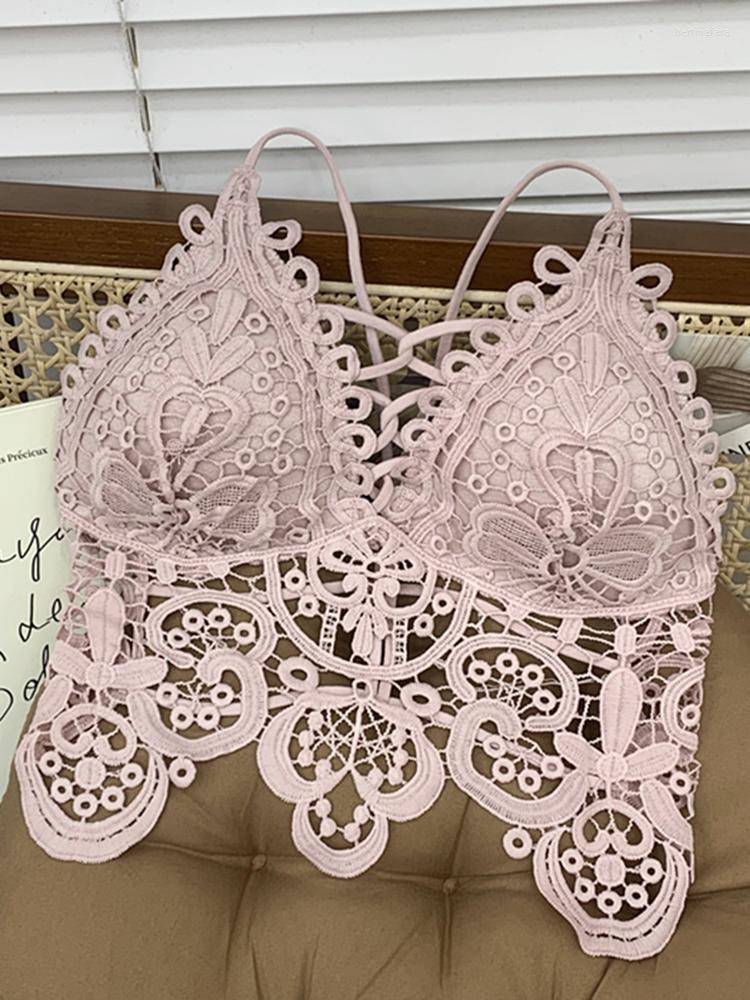 

Women's Tanks Women Summer Temperament Hollow Hook Bud Ribbon Cushion Vest Suspender Wear Sexy Back Underwear Underneath Top D2704, Yellow