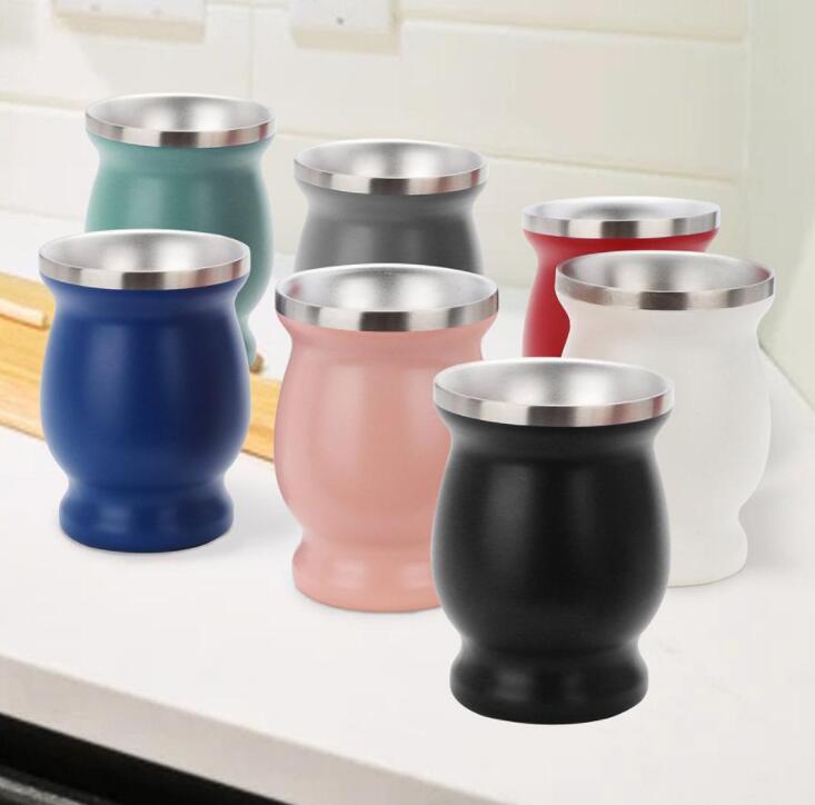 

UPS 8 colors 8oz Yerba Mugs Tea Cup Gourd with straw Natural YerbaMate Mate Cleaning Brush Steel Stainless Double-Walled Clean, Multi-color